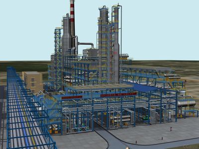 石油化工,煉油廠常減壓蒸餾3D模型,工業(yè)建筑場景,帶完整貼圖。虛擬仿真裝置模型。